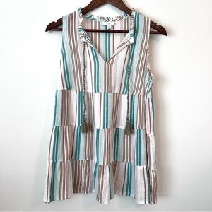 J.Jill Women XS Petite Tiered Sleeveless Tunic Color Cream Multi Light 0047